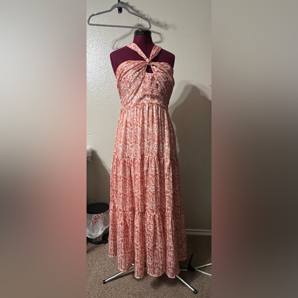 Miss Me orange color Floral Halter Maxi Dress. SZ Medium.